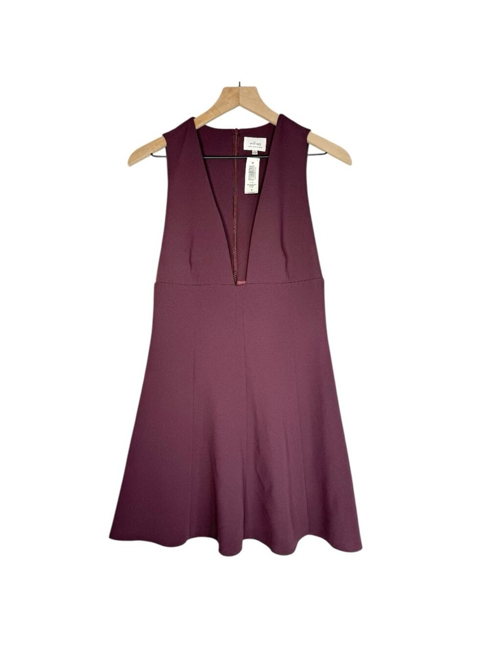 Aritzia Wilfred Montbrun Dress Burgundy Sleeveless Deep V Fit & Flare Size 6 NWT